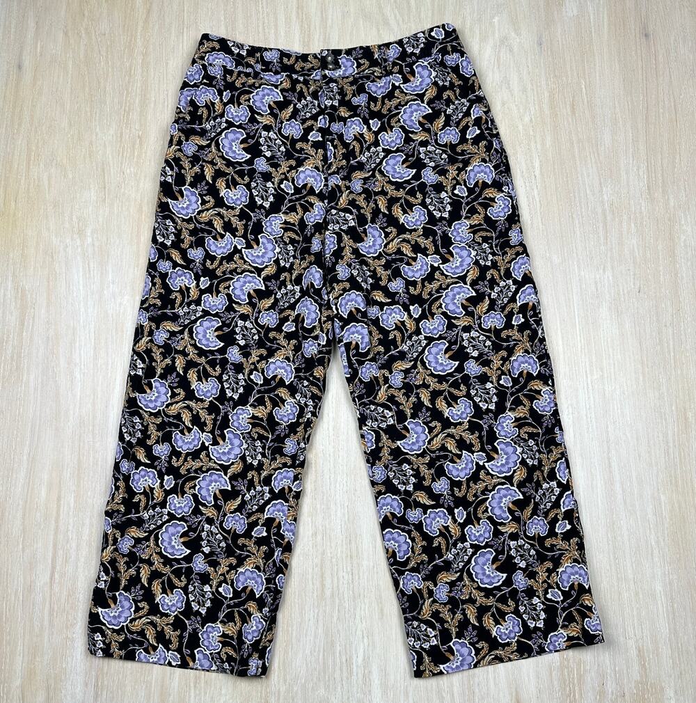 Garnet Hill Floral Wide Leg Corduroy Boho Retro Rival Artsy Casual Pants 12